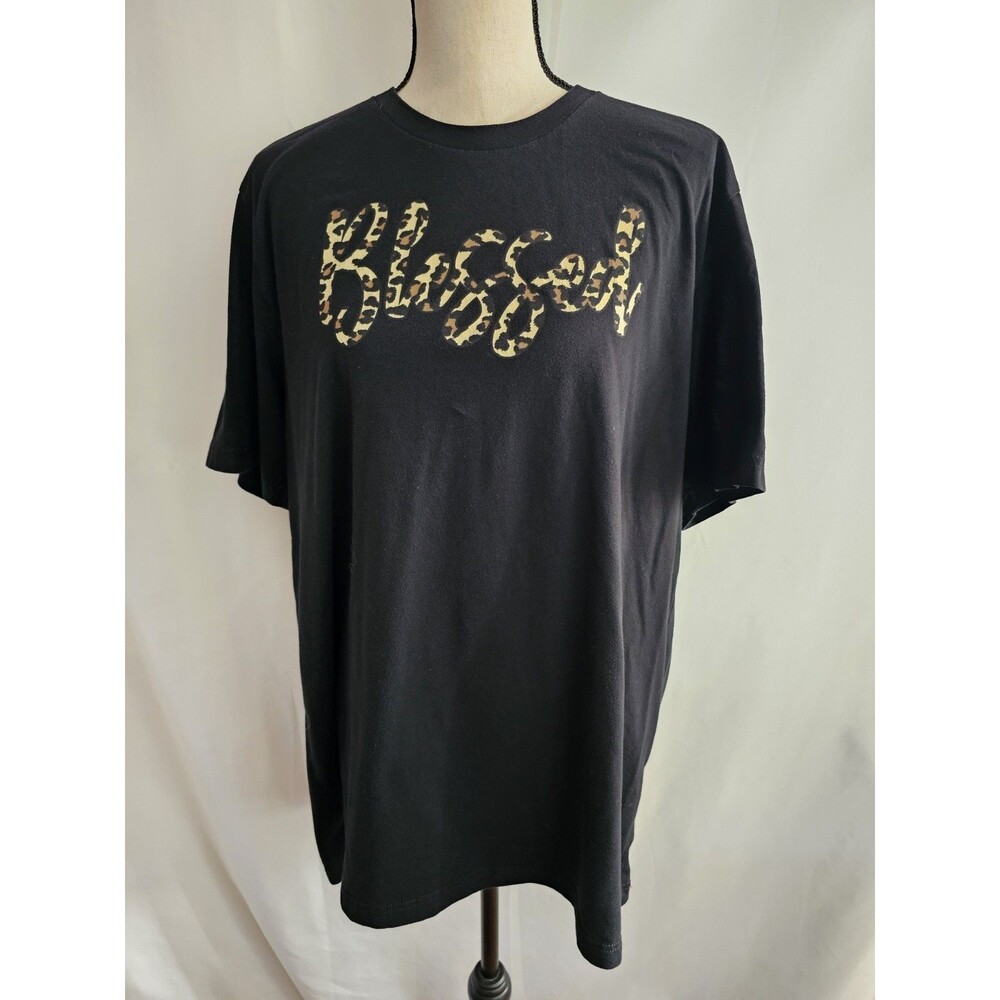 Love in Faith T Shirt Black Blessed Leopard Short Sleeve Tee Womens Size 2X
